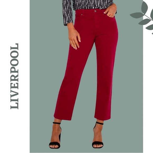 Liverpool Denim - Liverpool Women's Kennedy Straight Cropped Garnet Jeans Size 14